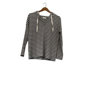 Lou & Grey Striped Hoodie XS Navy White Organic Split V-Neck Nautical Coastal